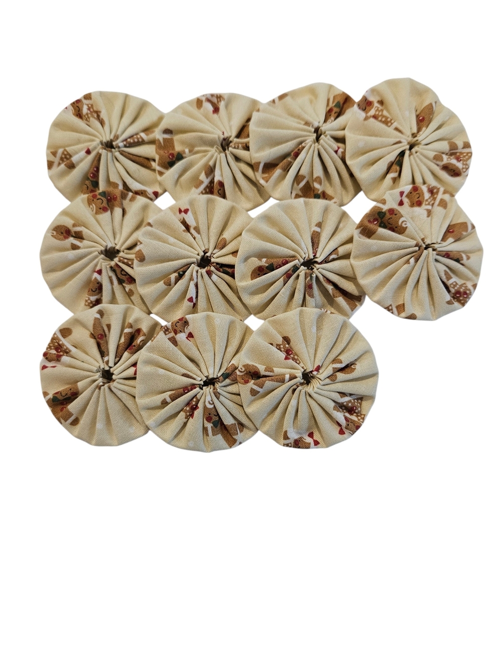 Hand Sewn Christmas Fabric Yo Yos, Set of 31,  2 Inches Wide,  4 Fabrics - Picture 3 of 15